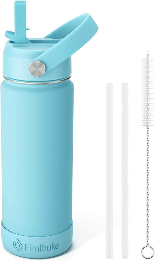Fimibuke Kids Insulated Water Bottle - 18oz BPA-FREE 18/8 Stainless Steel Kids Cup with Straw Travel Tumbler Double Wall Vacuum Leak Proof Toddler Water Bottle for School Boys Girls(1 Pack, Sky)