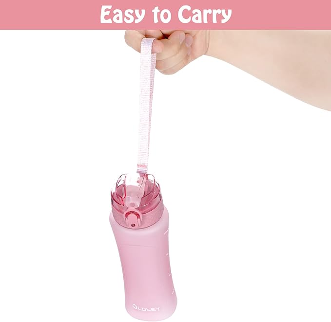 OLDLEY Replacement Straw Lid for 15 oz Water Bottle, Leakproof Spillproof Dustproof One-Click Open Cap with Carry Strap