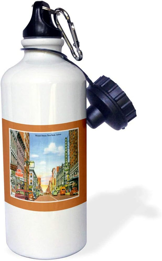 3dRose Wabash Avenue, Terre Haute, Indiana Street Scene with Antique Cars-Sports Water Bottle, 21oz , Multicolored