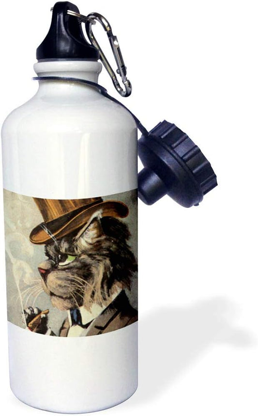 3dRose Top Cat Smoking-Sports Water Bottle, 21oz , 21 oz, Multicolored