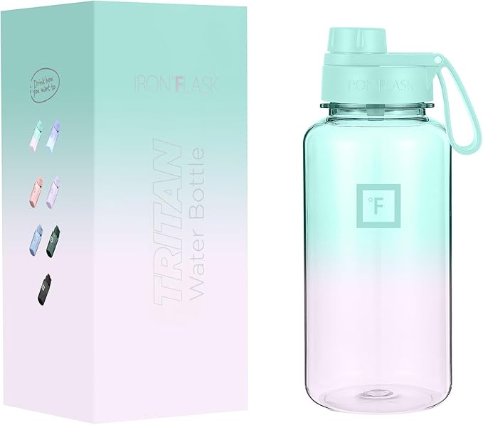 IRON °FLASK Clear Tritan Trekker Water Bottle with Chug Lid - Leak Proof & Lightweight for Gym, Hiking, Sports - Dishwasher Safe, BPA Free Plastic - Bubble Gum, 32 Oz