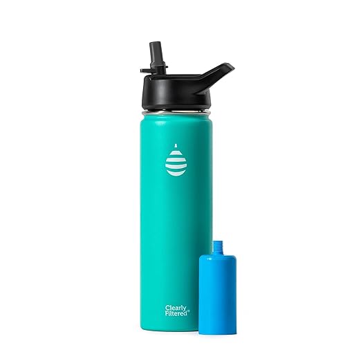 Clearly Filtered 20oz Water Bottle/Targets 220+ Contaminants/Double-Wall Insulated Stainless Steel Filtered Water Bottle BPA/BPS-Free Phthalate-Free Filters Fluoride Lead Chlorine (Teal Blue)