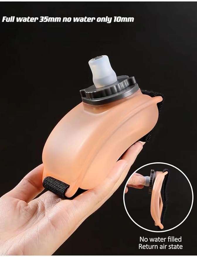 Portable Adjustable Wrist Sports Water Bottle - reusable leak-proof, 7 oz silicone can for travel, camping, jogging - Ideal for marathons, good companions for biking - Orange
