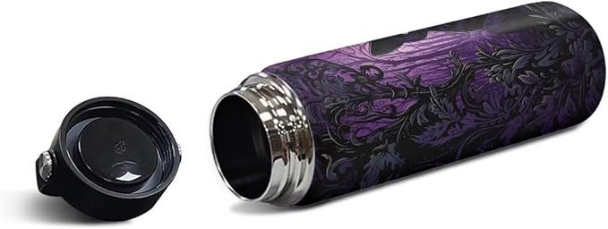 Cat 18 Ounce Water Bottle for Girls Insulated Water Bottles Wide Mouth Stainless Water Bottles Vacuum Reusable Water Bottle Black Cat Cute Kitten Thermal Bottle Purple Black