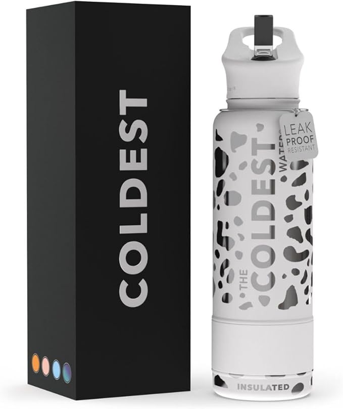 Coldest Sports Water Bottle - (Straw Lid), Leak Proof, Vacuum Insulated Stainless Steel, Hot Cold, Double Walled, Thermo Mug, Metal Canteen (40 oz, Silver Leopard)