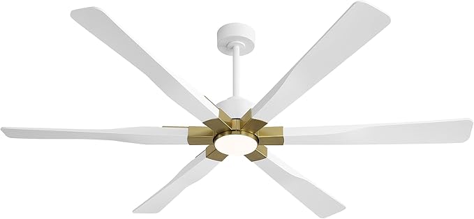 68 Inch Ceiling Fan with Lights and Remote Control, 6 Reversible ABS Blades, 6-Speed Noiseless DC Motor with 4.5" / 12" / 24" Downrods for Bedroom Dining Living Room, Gold and White