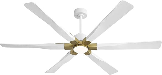 68 Inch Ceiling Fan with Lights and Remote Control, 6 Reversible ABS Blades, 6-Speed Noiseless DC Motor with 4.5" / 12" / 24" Downrods for Bedroom Dining Living Room, Gold and White