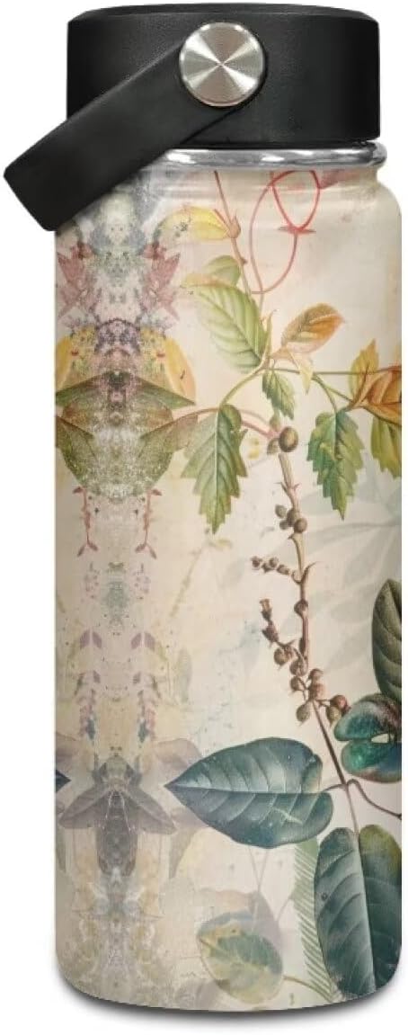 Floral Insulated Water Bottle with Lid -18 Oz Vacuum Stainless Steel Reusable Leak & Sweat Proof Gym Sports Travel Water Bottle for Women Men