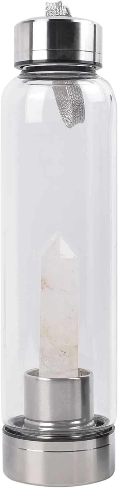 Crystal Water Bottle Glass Stainless Steel Natural Crystal Energy Cup, Healing Drink Water Cup Quartz Gemstone Water Bottle Gifts for Yoga Walking Women Men Birthday