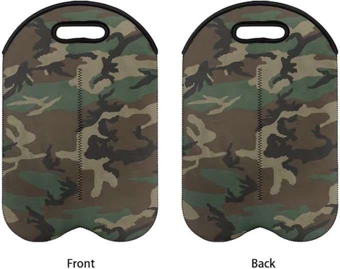 doginthehole Camouflage Wine Carrier Tote Bag 2 Bottle Insulated Neoprene Wine/Water Bottle Holder Green Camo Print Champagne Carrier Bag Portable Wine Carrying Bag Gift for Women Men Wine Lover