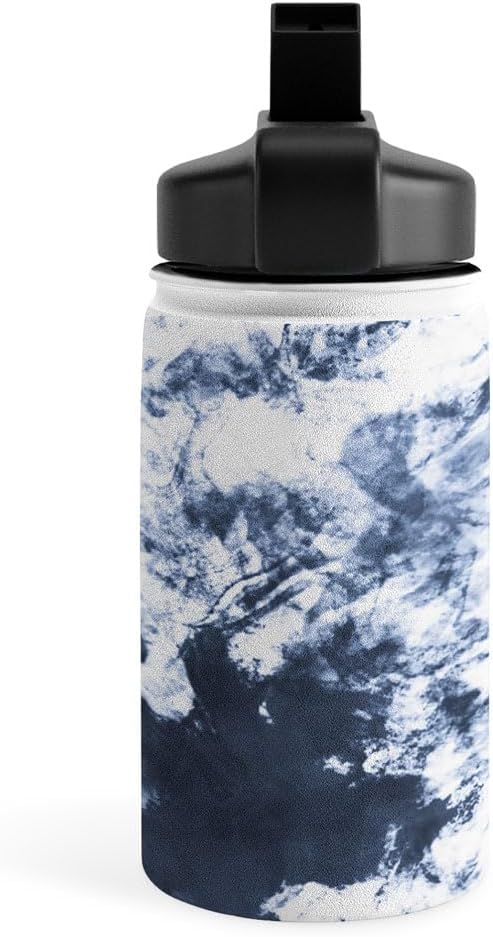 Deny Designs Water Bottle, Straw Lid 12 oz, Marta Barragan Camarasa Dark blue watercolor stains