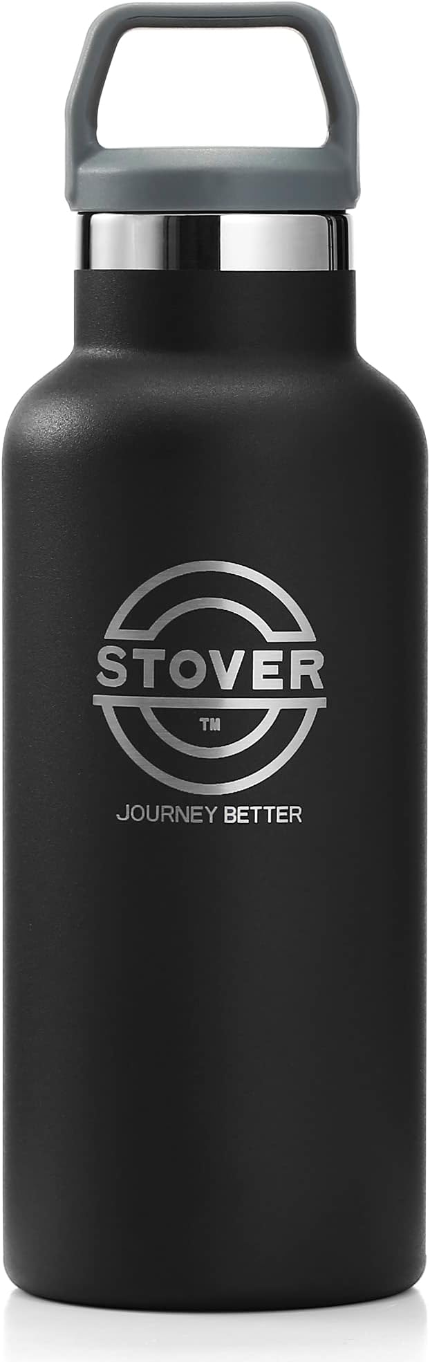 STOVER Insulated Water Bottle, 16oz Stainless Steel Double Wall Vacuum Wide Mouth Leakproof Twist Lid, Ideal for Sports, Travel & Daily Use (Black)