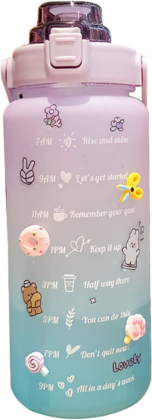 Motivational BPA Free Water Jug with Handle 2L Large Capacity Matte Water Bottle Kettle with Time Marker Straw for Sports Fitness