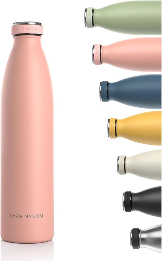 LARS NYSØM Stainless Steel Insulated Water Bottle 12oz 17oz 25oz 34oz 51oz | BPA-free Insulated Thermo Flask for Hot and Cold Beverages | Leakproof Drinking Bottle (Nude, 34oz)