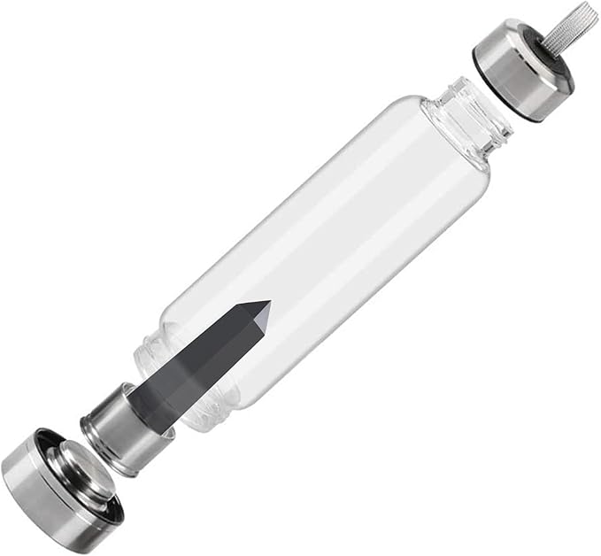 Crystal Glass Water Bottle Energy Quartz Gemstone Water Bottle with Changeable Natural Crystal Center for Healing and Wellness