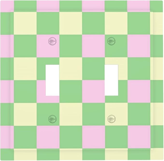 Checkered Gingham Double Toggle Light Switch Covers 2 Gang Wall Plate Dual Decorative Switchplate Electrical Faceplate for Bathroom Country Kitchen Bedroom Decor, 4.9" x 5"