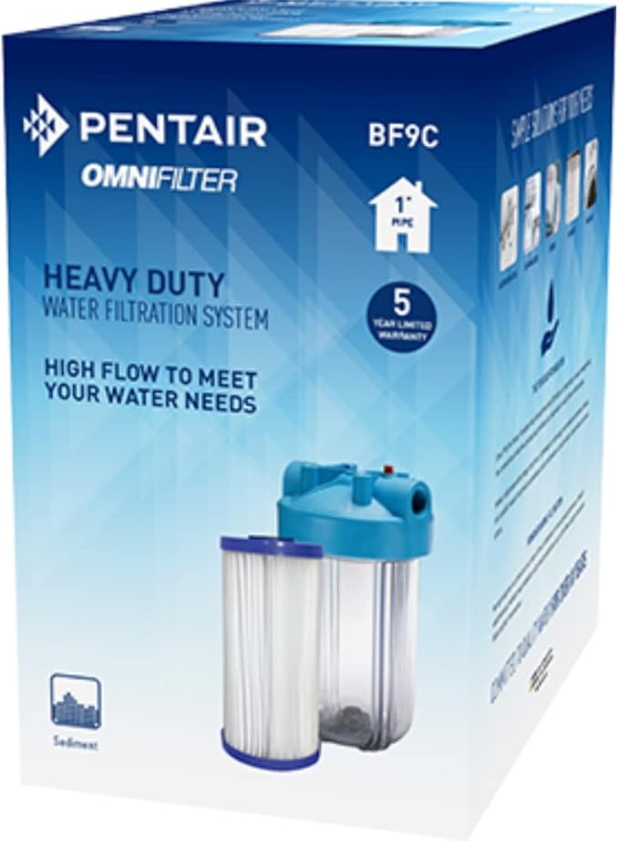 Pentair OMNIFilter BF9C Water Filter System, 10" Whole House Heavy Duty Filtration System, 1" NPT, Includes 10" Clear Heavy Duty Housing, RS6 Sediment Reduction Cartridge and All Tools