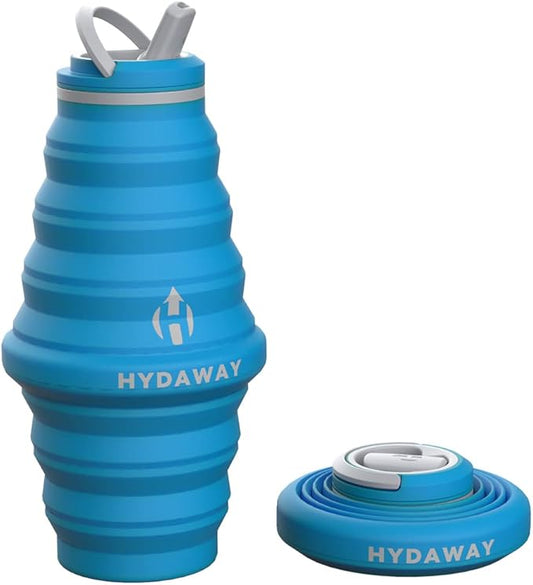 HYDAWAY Collapsible Water Bottle - 25oz I Reusable Water Bottle with Flip Top Lid for Travel, Hiking, Backpacking I Portable & Leakproof, Food-Grade Silicone, BPA Free, Collapses to 1.5” (Bluebird)