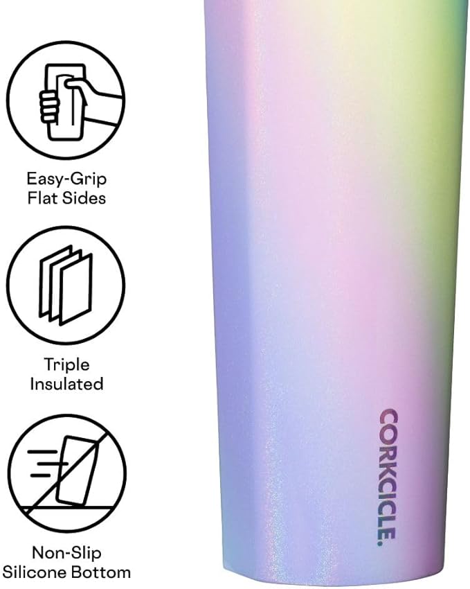 Corkcicle Insulated Canteen Travel Water Bottle, Triple Insulated Stainless Steel, Easy Grip Straw Mouth, Keeps Beverages Cold for 25 Hours or Warm for 12 Hours, 20 oz, Rainbow Unicorn