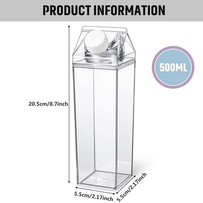 Milk Carton Water Bottles 17oz/500ml Leak Proof Plastic Water Bottle Reusable BPA Free Sports Water Bottle Carton Shaped Juice Milk Bottle for Gym Camping Hiking Travel Sports, Dishwasher Safe(1PCS)