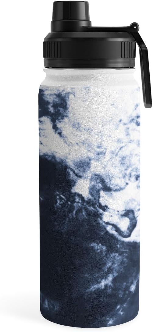 Deny Designs Water Bottle, Sport Lid 18 oz, Marta Barragan Camarasa Dark blue watercolor stains
