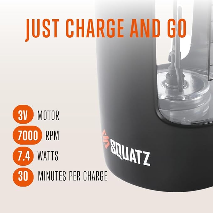 SQUATZ 22 Oz Electric Shaker Bottle - Rechargeable Automatic Protein Shake Blender Flask, Leak-proof & Easy to Clean, Smooth Drink in 15 Seconds, Ideal for Gym Shakes, Coffee, Milkshakes (Black)