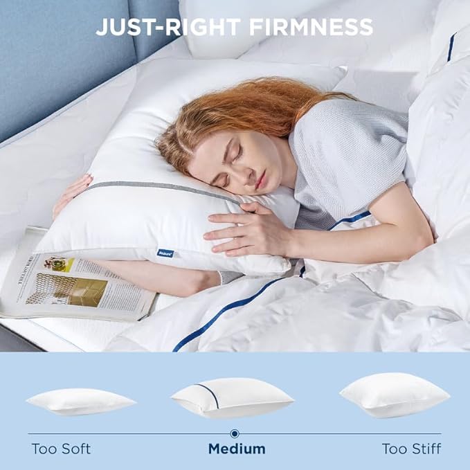 Bedsure Hotel Pillows - Luxury Bed Pillows for Sleeping with Decoration Strip Breathable Cover Soft & Supportive Pillows for Side, Back or Stomach Sleepers (2, Grey, King)