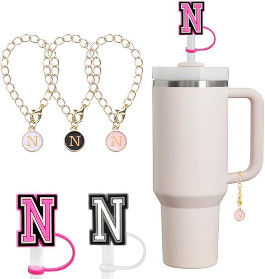 compaitable with stanley cup with accessories,30&40 oz,1 charm letter chain for handle with stanley straw top letter cover for stanley cup (n), small