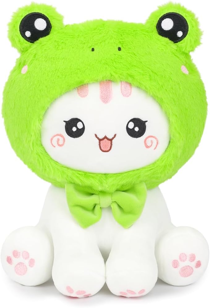 Cute Frog Cat Plush Toy 10" Kawaii Kitten Stuffed Animal, Cat Froggy Plushie Pillow Gift for Kids