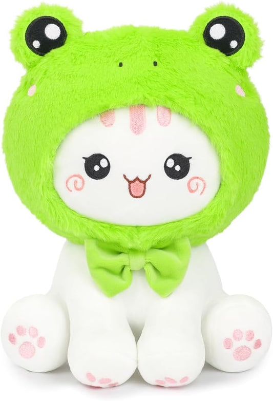 Cute Frog Cat Plush Toy 10" Kawaii Kitten Stuffed Animal, Cat Froggy Plushie Pillow Gift for Kids