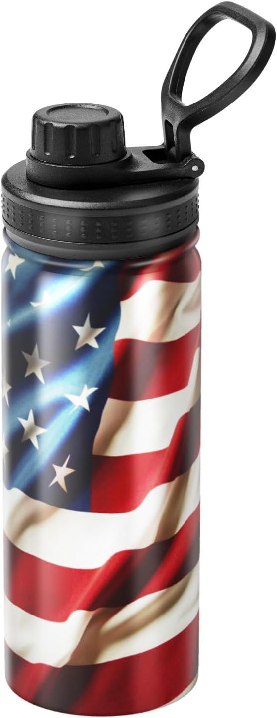 Cerburny Insulated Water Bottle Red USA Flag 18 oz Stainless Steel Bottles With Lid Leak Proof Gym Sport Water Jug For Men Women Adults