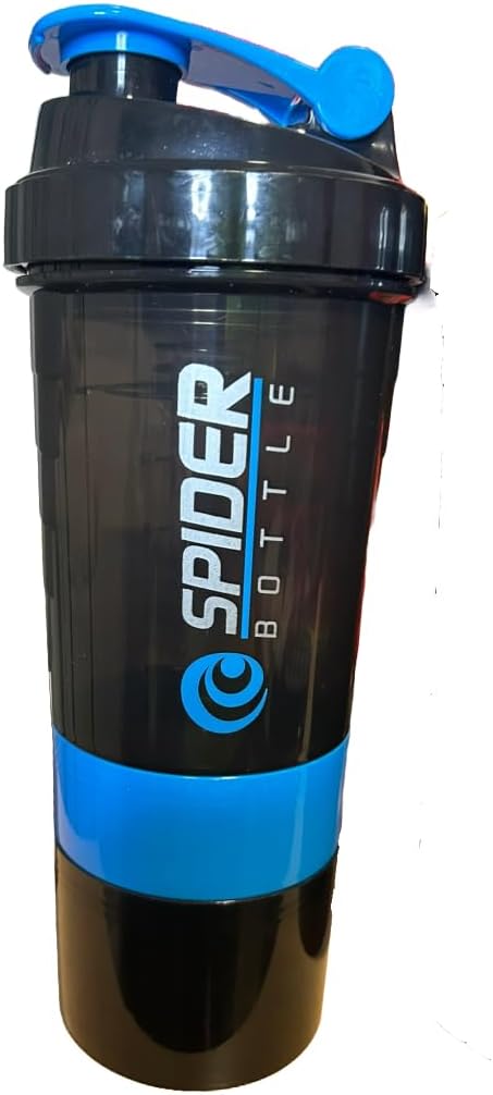 SPIDER Protein Shaker Bottles with Whisk, Leakproof Cap, and Storage Compartments for PIlls and Protein powder. (Blue)