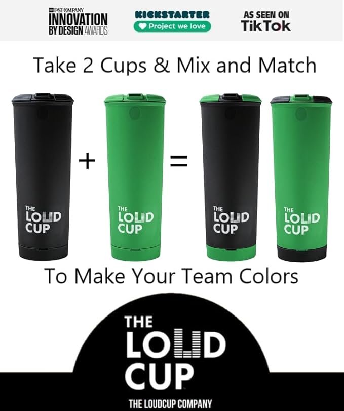 The LoudCup 20 oz Tumbler + Integrated Stadium Horn (Budgie Green) - Reusable Water Bottle for Sports Fans - Worlds Loudest Cup for Noisy Fans on Game Day & Tailgating