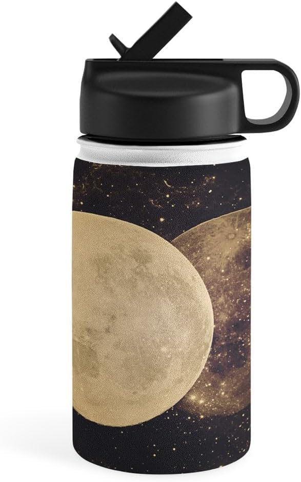 Deny Designs Water Bottle, Straw Lid 12 oz, Emanuela Carratoni Golden Moon Phases