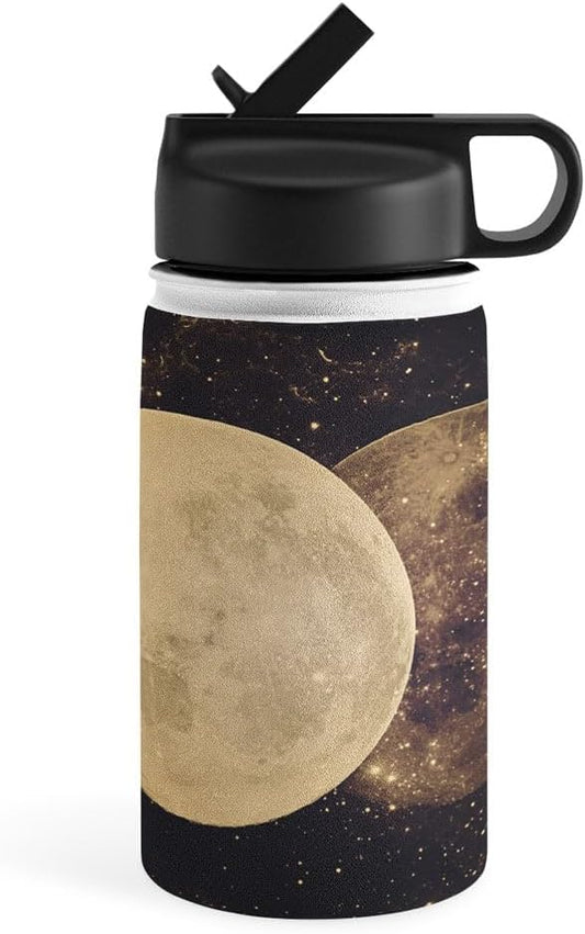 Deny Designs Water Bottle, Straw Lid 12 oz, Emanuela Carratoni Golden Moon Phases