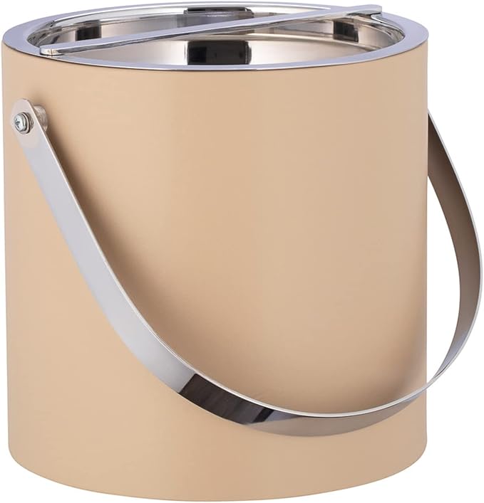 Kraftware 3qt Polished Chrome Arch Handle & Bridge Cover: Beige Manhattan 3 quart Ice Bucket, Small