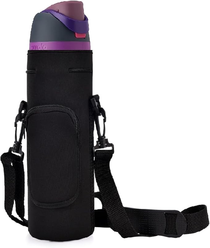 AF-WAN Neoprene Carrier Water Bottle Insulation Sleeve,Waterproof, Anti-Slip, Anti-Scratch Pouch with Shoulder Strap, fit for Owala Insulated Stainless Steel Water Bottle (Black, For 24 oz)
