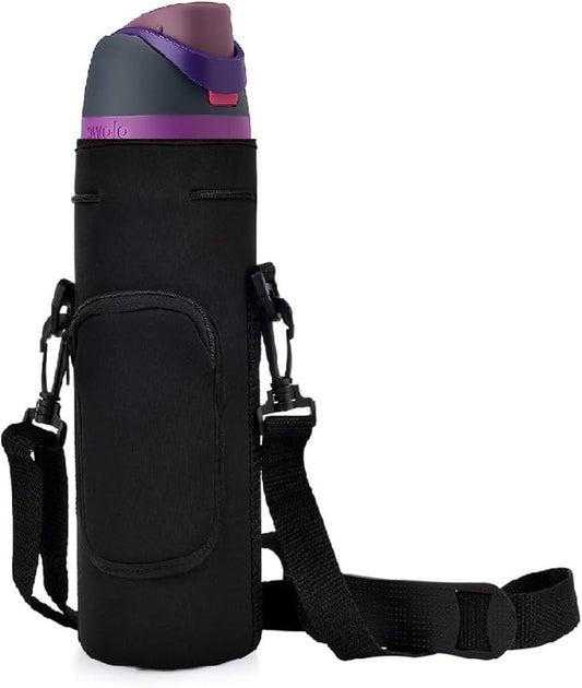 AF-WAN Neoprene Carrier Water Bottle Insulation Sleeve,Waterproof, Anti-Slip, Anti-Scratch Pouch with Shoulder Strap, fit for Owala Insulated Stainless Steel Water Bottle (Black, For 24 oz)