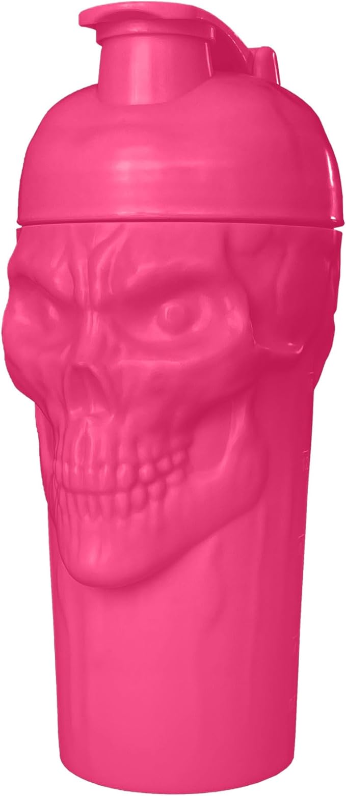 JNX SPORTS The Curse! Skull Shaker Bottle, 24-Ounce, Electric Pink Limited Edition, Supplement Mixer with Classic Loop Top