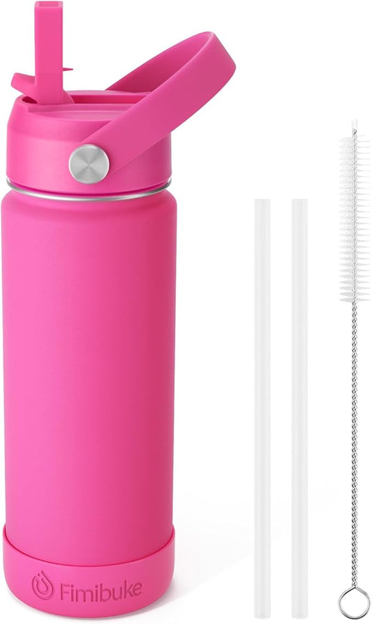 Fimibuke Kids Insulated Water Bottle - 18oz BPA-FREE 18/8 Stainless Steel Kids Cup with Straw Travel Tumbler Double Wall Vacuum Leak Proof Toddler Water Bottle for School Boys Girls(1 Pack, Magenta)