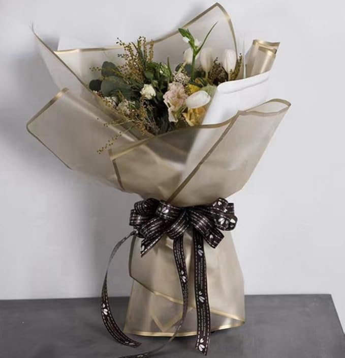 fondleadmiringly Flower Wrapping Paper, Flower Shop Paper, Waterproof Wrapping Paper, semi Transparent Wrapping Paper (1-gold) 20 sheets