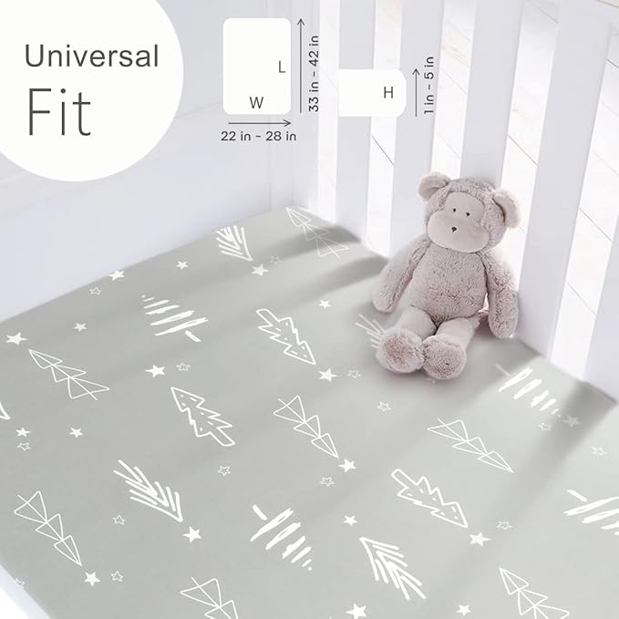 GRSSDER Stretchy Ultra Soft Jersey Knit Fitted Pack n Play Sheets Set 2 Pack, Portable/Mini Crib Sheets, Christmas Trees and Arrows for Girls and Boys