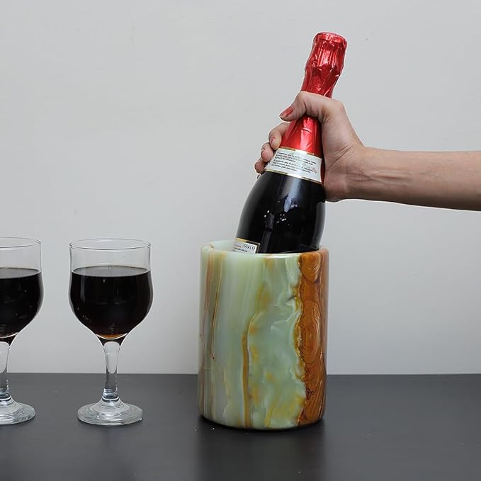 Marble Wine Chiller- Premium Wine Chiller Bucket- Perfect Wine Bottle Chiller- Keep Your Champagne Chiller and Safe- Easily Holds 750ml Bottle - Wine Cooler (Onyx Green)