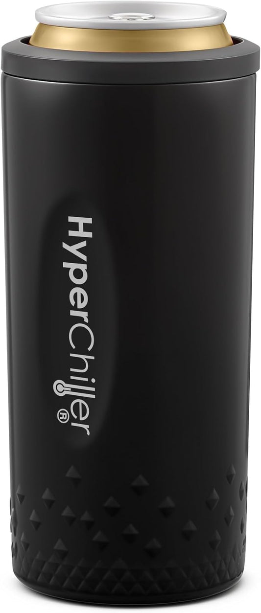 HyperChiller NEW SLIM HBC100SB, Dual Wall Vacuum Insulated, Slim Can Cooler, Beer, Soda, Energy Drinks, Seltzer, Wine Cooler, Fits All Standard 12 OZ Slim Cans, Cup Holder Friendly, Black