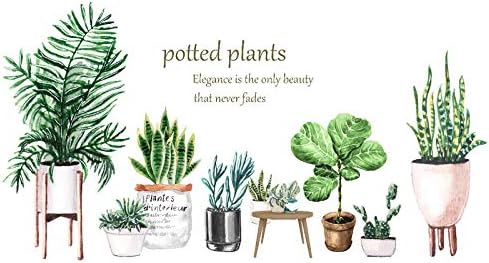 Green Plants Potted Wall Decals Tropical Plants Green Leaves Wall Stickers, DIY Vinyl Nature Wallpaper, for Living Room Background Wall Decoration Kids Bedroom Kitchen Office Girl Room