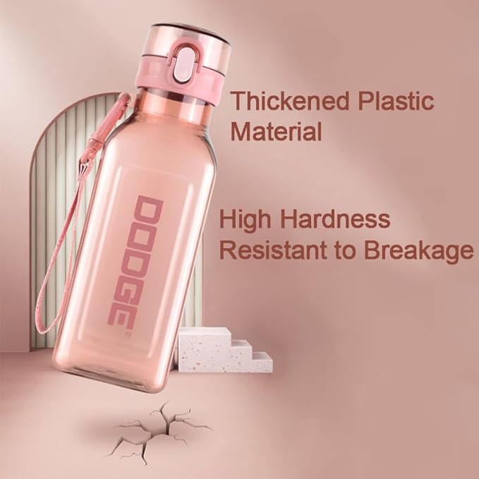 Sports Square Water Bottle 24 oz Reusable Drinking Bottle Portable Leakproof BPA-Free Plastic Water Bottles for Travel Picnic Gym Camping School(Pink)