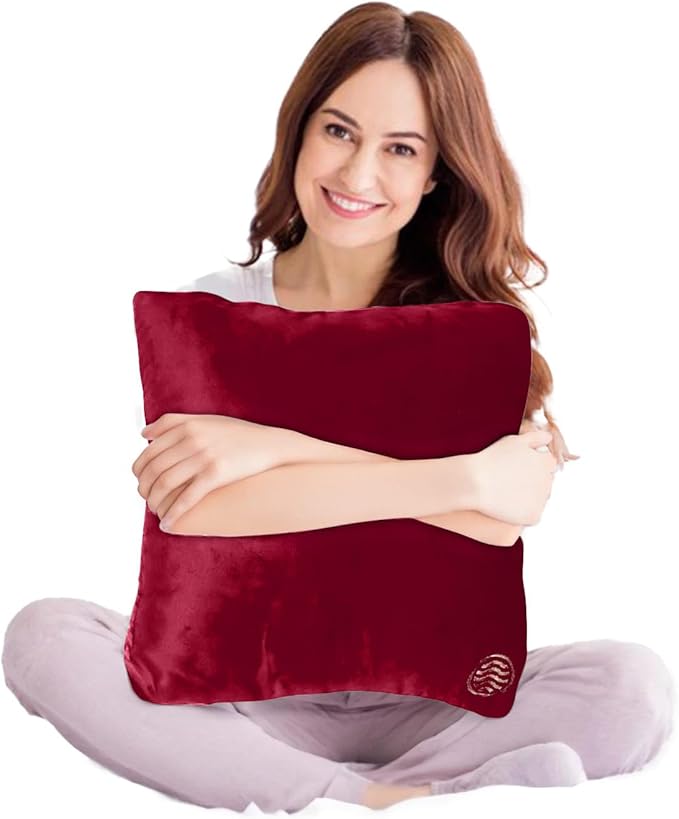 Plush Weighted Pillow 9lbs - Enhances Relaxation and Comfort with Ultra Plush Cooling Fabric - Cool Alternative to Weighed Blanket - Glass Beads Weight, Machine Washable (Velvet, Maroon)