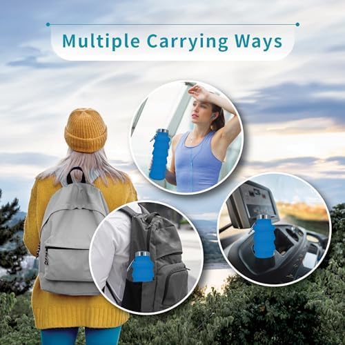 Collapsible Water Bottles 17oz, Odorless BPA-Free Silicone, Leak-Proof Foldable Reusable Bottle - Perfect for Travel Sports Gym Hiking Camping Cycling - Purple