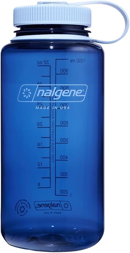 Nalgene Water Bottle - Lightweight Sustain Tritan BPA-Free Shatterproof Bottle for Backpacking, Hiking, Gym, 32 OZ, Wide Mouth, Indigo