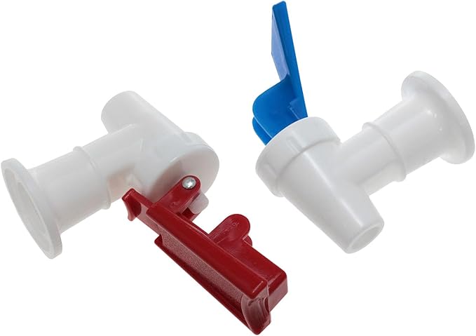 Plastic Water Cooler Faucet Reusable Tap Outlet Leak Proof Water Drink Rod Pour Valve Tank Faucet Red with Safety Lock and Blue One Each 2PCS